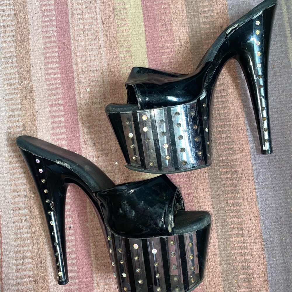 Size 8 7 inch Black Rhinestone Pleaser Heels